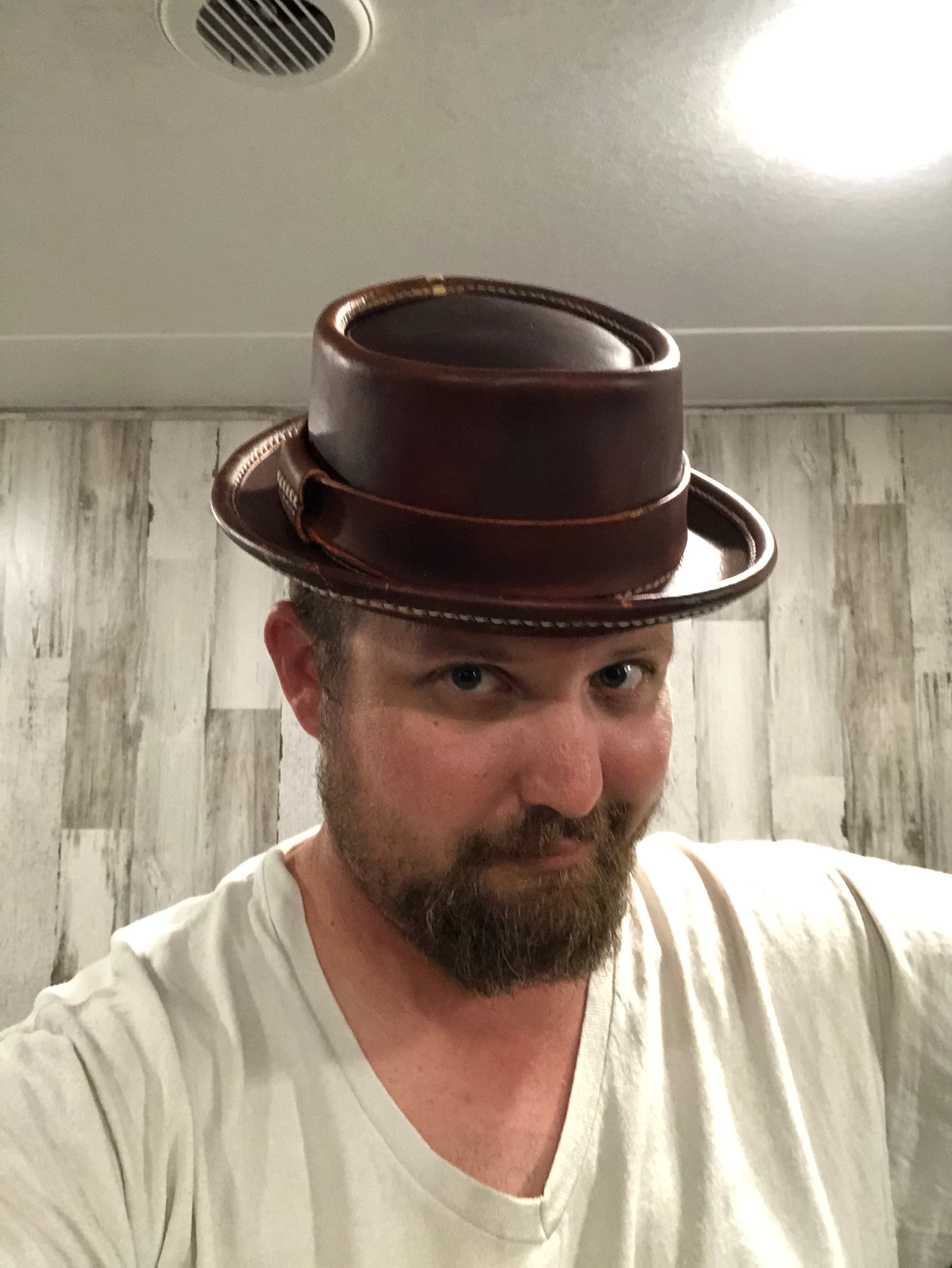 pork pie hat original Burn processing ① Leather Pork Pie Hat